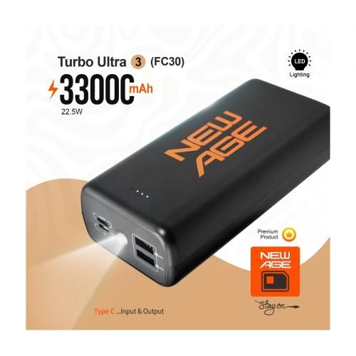 New Age Turbo Ultra 3 33000mAh Power Bank with Torch